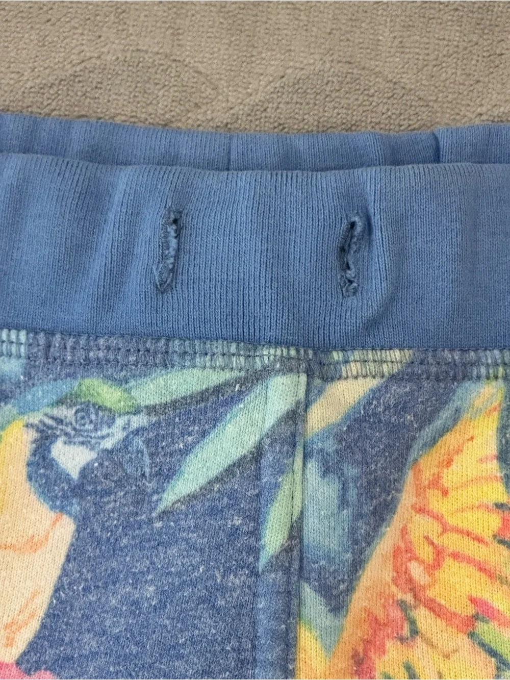Chubbies Mens Sweat Shorts XL Blue Tropical Bird Floral Missing Drawstring